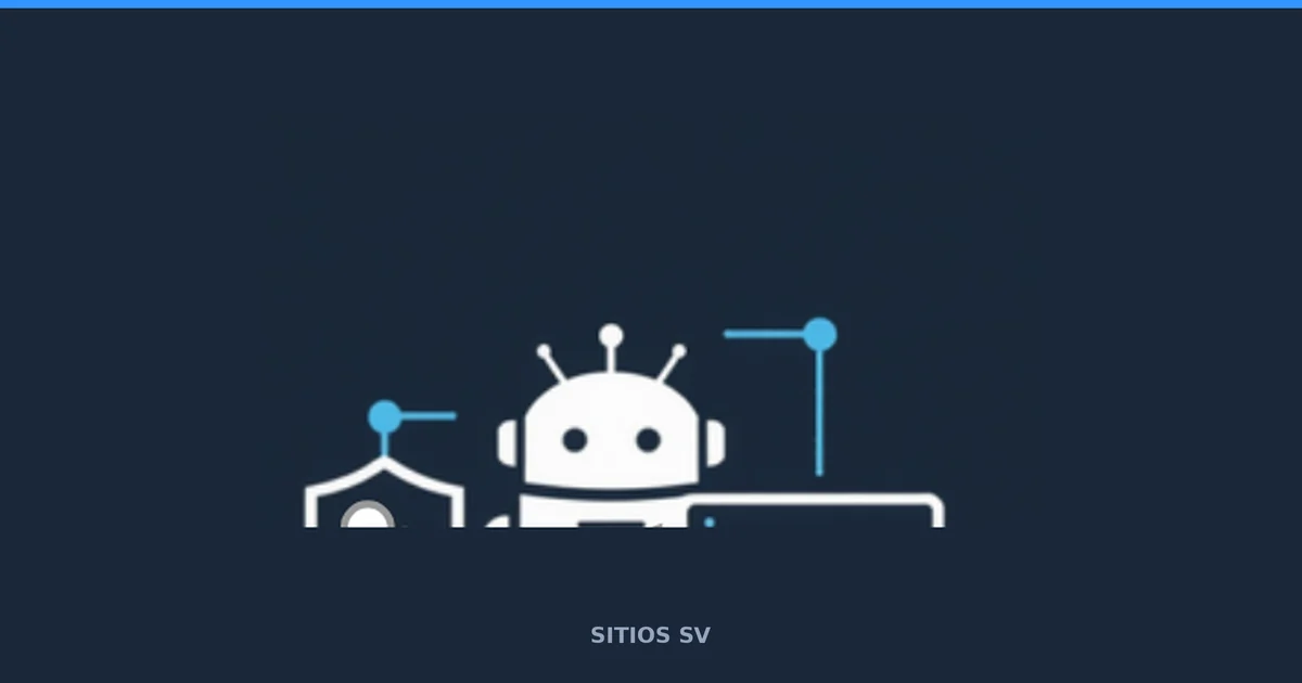 AI robot with a shield and code window, full-bleed cover for AI WordPress maintenance