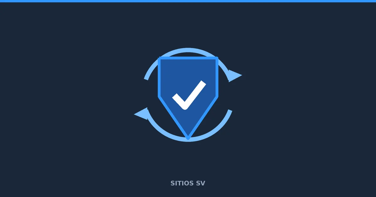 Shield with a checkmark inside update arrows, full-bleed cover for safe WordPress updates